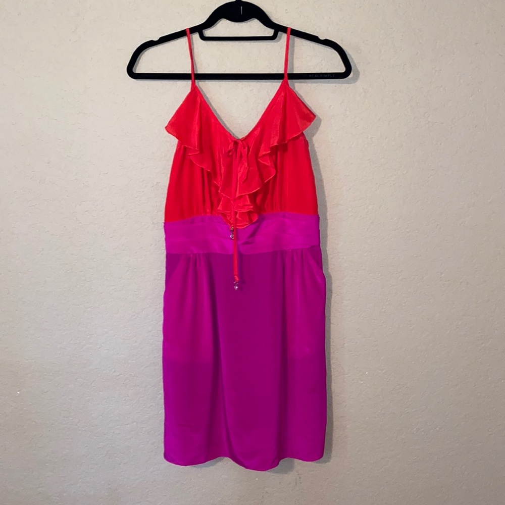 Single Spaghetti Strap Dress Bright Red/ Fuchsia